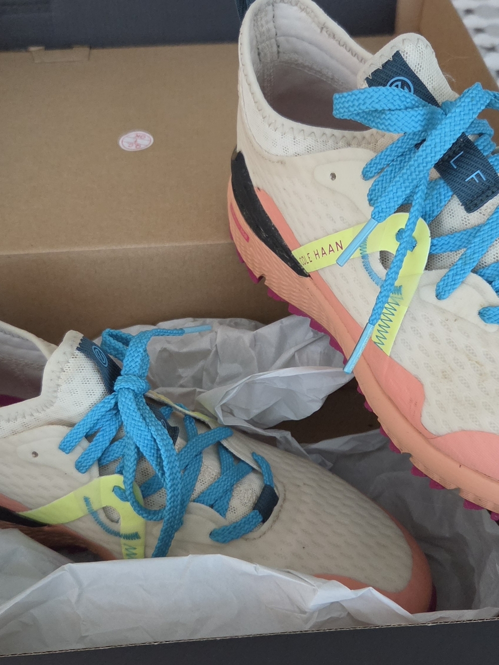 Cole Haan Cream Athletic Sneakers with Blue Laces and Coral Accent Colors